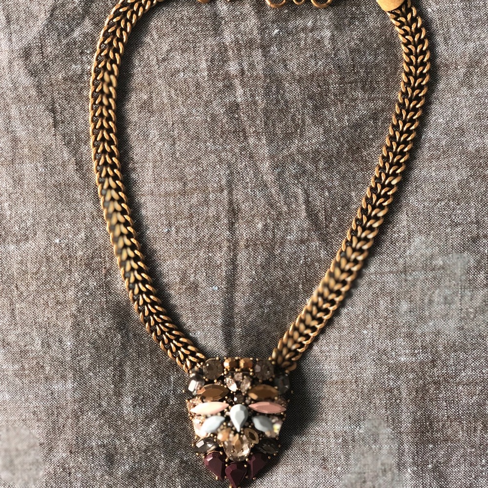 Refined Jcrew statement necklace brass stone